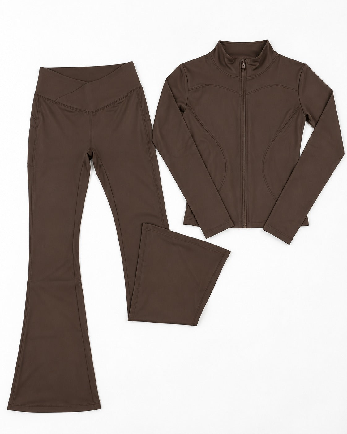 Conjunto Chaqueta Calza Flare Café caramelo